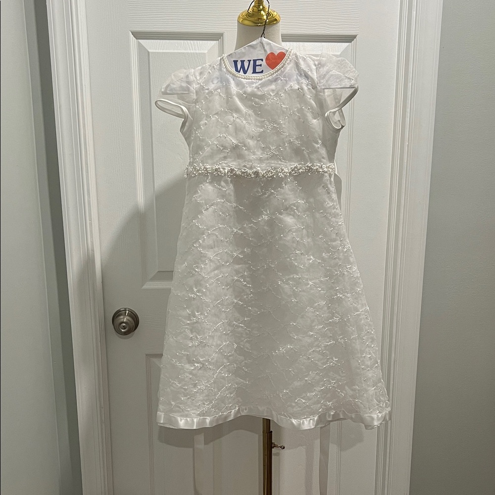 Elegant White Kids Formal Communion Flower Girl Dress